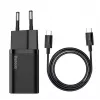 Baseus Super Si Quick Charger 1C TZCCSUP-L01 carregador rápido, 25W, USB-C PD, com cabo USB-C de 1 m, preto