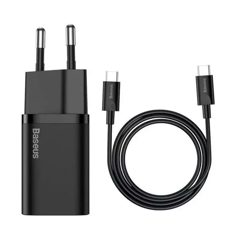 Baseus Super Si Quick Charger 1C TZCCSUP-L01 carregador rápido, 25W, USB-C PD, com cabo USB-C de 1 m, preto