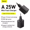 Baseus Super Si Quick Charger 1C TZCCSUP-L01 carregador rápido, 25W, USB-C PD, com cabo USB-C de 1 m, preto