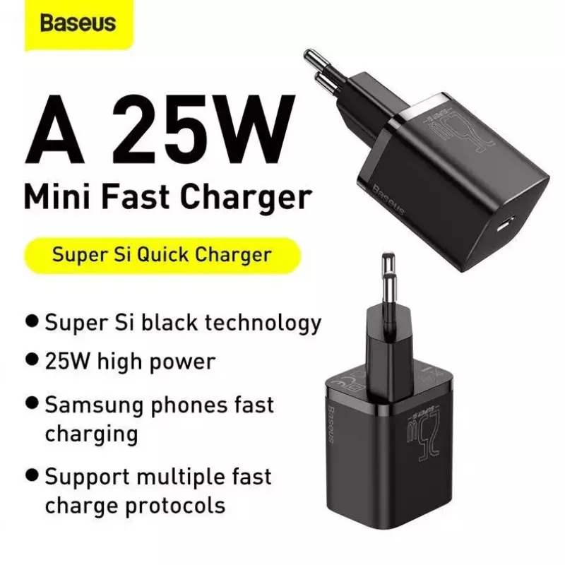 Baseus Super Si Quick Charger 1C TZCCSUP-L01 carregador rápido, 25W, USB-C PD, com cabo USB-C de 1 m, preto