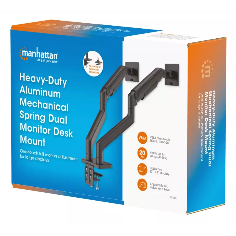 Suporte de secretária Manhattan para TV e monitor, totalmente articulado, braço com mola, 2 ecrãs, 13–45