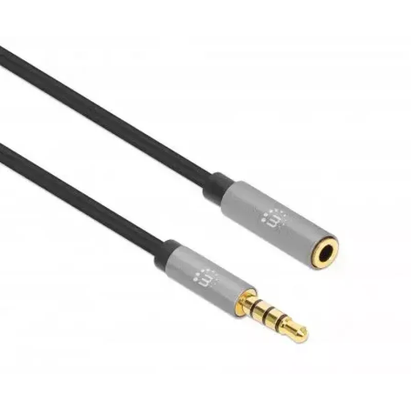 Cabo de extensão de 3,5 mm Manhattan 1m macho/fêmea design fino Preto/Prata