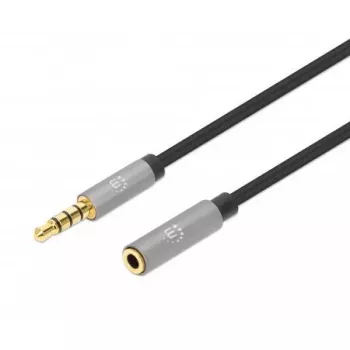Cabo de extensão de 3,5 mm Manhattan 1m macho/fêmea design fino Preto/Prata
