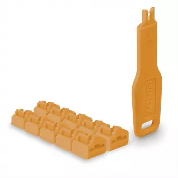 Bloqueador de portas Lindy RJ45 Port Locks Laranja 10x + 1 chave
