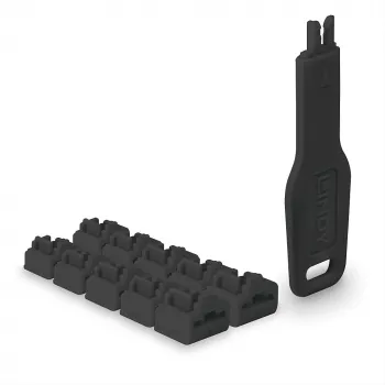 Conjunto de bloqueadores de portas Lindy RJ45 Port Locks Preto — 10 unid. + 1 chave, compatível com conectores RJ-45