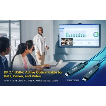 Cabo AOC USB-C ATEN UE3410F-AT, 10 m, USB-C para USB-C, 10 Gbit/s, Preto