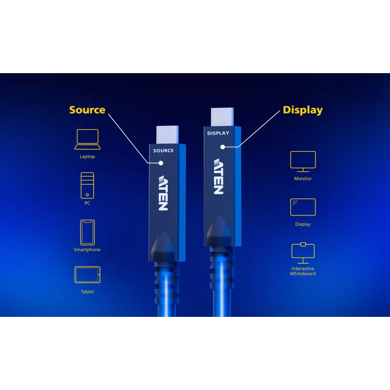Cabo ótico ativo USB-C 15 m ATEN UE3415F — USB-C para USB-C, 15 Gbit/s, Preto