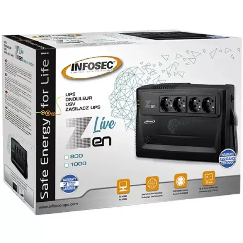 UPS Infosec Zen Live 800 Line-Interactive 0,8 kVA (480 W) 4 saídas AC, bateria 12 V 7 Ah