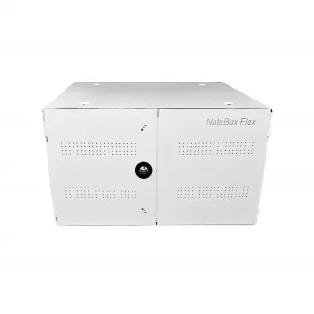 Armário de gestão de dispositivos portátil LEBA NoteBox 16 com fechadura de chave, ligações USB-C, 12 W por dispositivo, USB 2.0, montagem na parede ou na mesa, branco