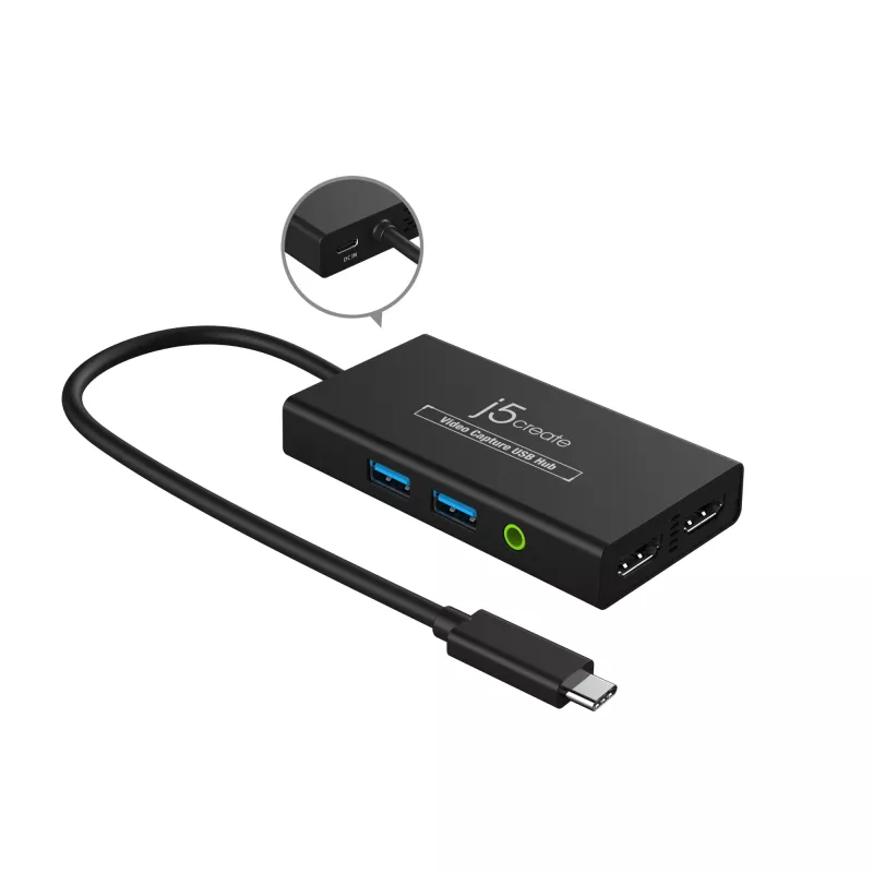 Hub USB de captura de vídeo j5create JVA01-N 1920x1080 30Hz preto