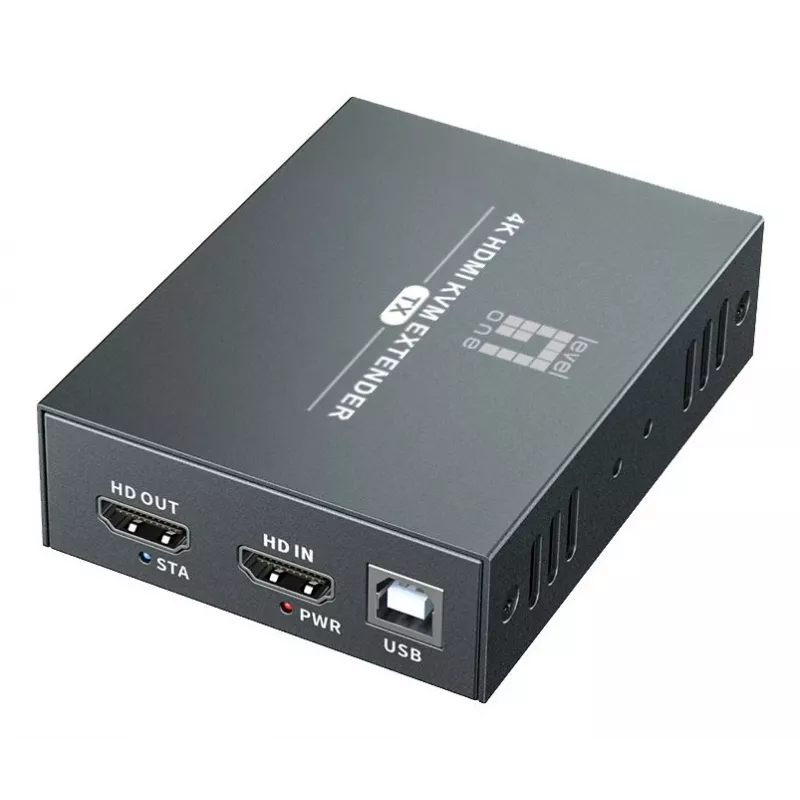 Kit de extensão AV (transmissor e recetor) LEVELONE HVE-8111, 3840x2160, Cat6, USB-A/USB-B, DC 12V (2 unidades)