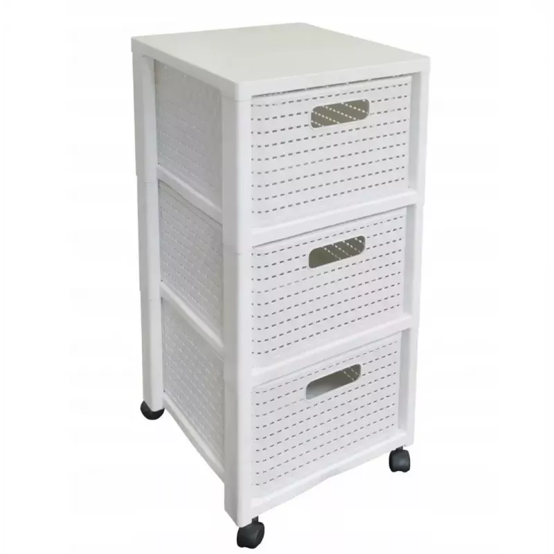 Estante rotho Country armário de plástico com 3 gavetas, branco, 71,2×32,5×37,5 cm, tecnopolímero, rodas