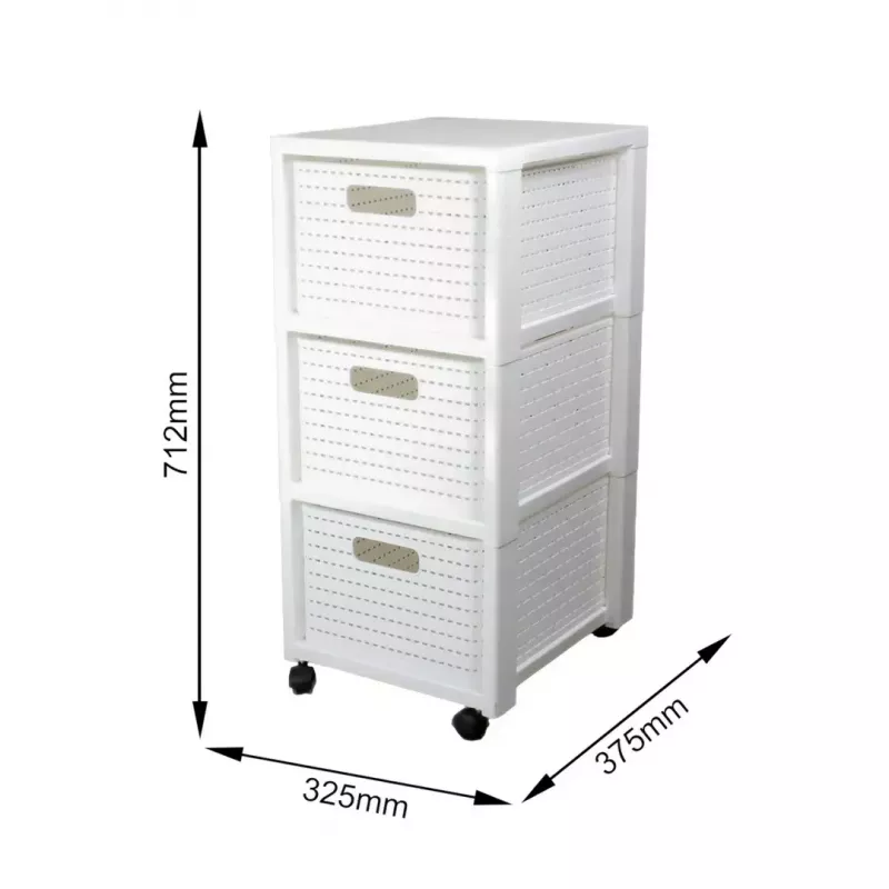 Estante rotho Country armário de plástico com 3 gavetas, branco, 71,2×32,5×37,5 cm, tecnopolímero, rodas