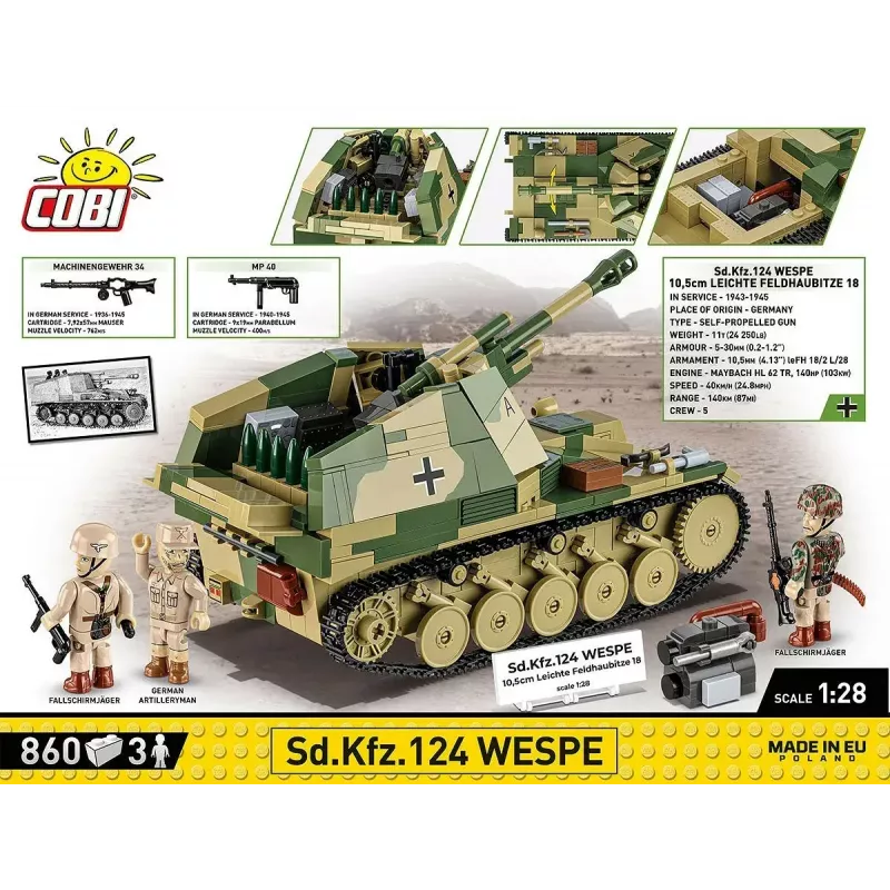 Cobi Blocos SD.KFZ.124 Wespe kit de montagem, 860 blocos