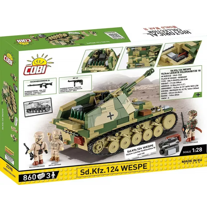 Cobi Blocos SD.KFZ.124 Wespe kit de montagem, 860 blocos