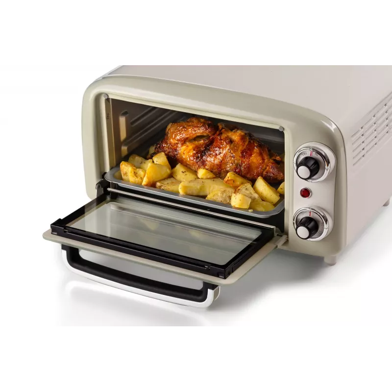 Forno elétrico mini Ariete 3919 Vintage, 800 W, capacidade 10 l, vidro duplo, retro, bege