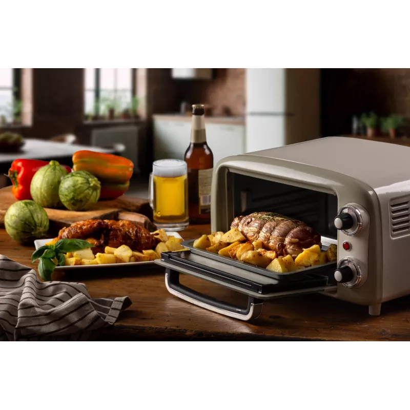 Forno elétrico mini Ariete 3919 Vintage, 800 W, capacidade 10 l, vidro duplo, retro, bege