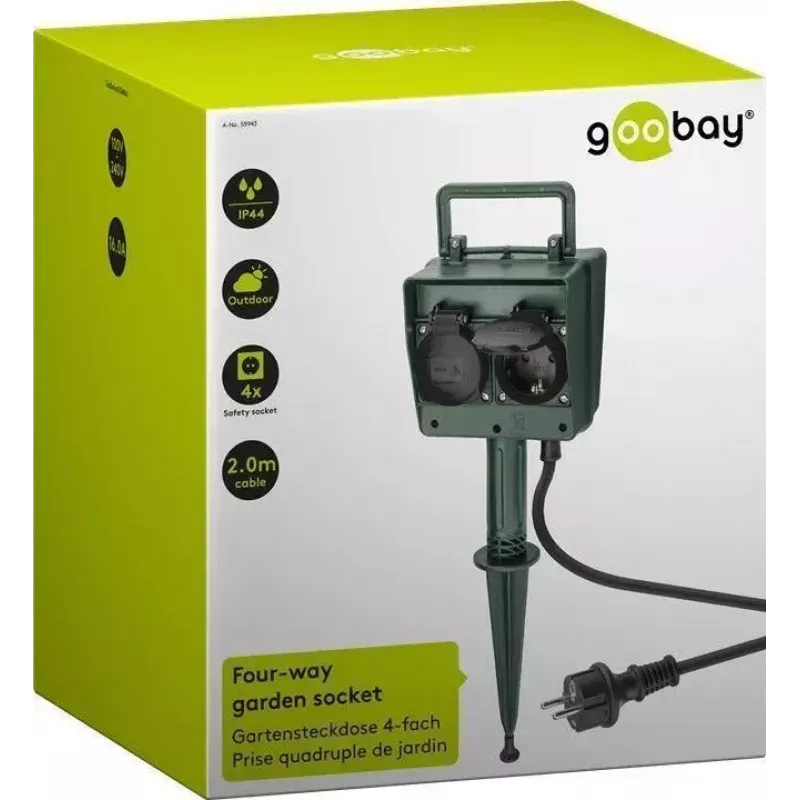 Extensão elétrica Goobay 55943 2m 2 tomadas AC exterior preto verde