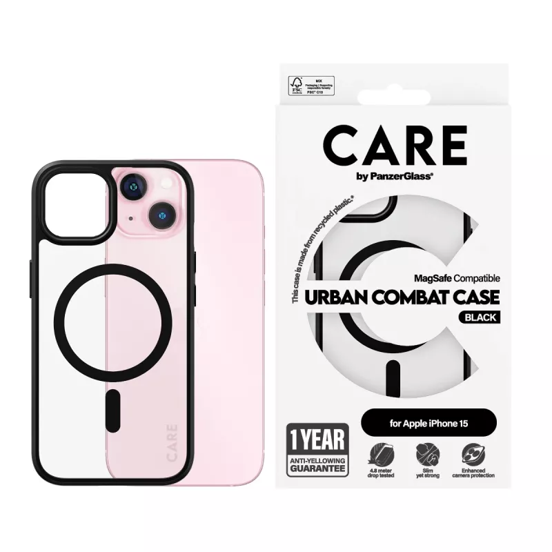 Capa PanzerGlass CARE by Flagship capa transparente Urban Combat preto MagSafe iPhone 15