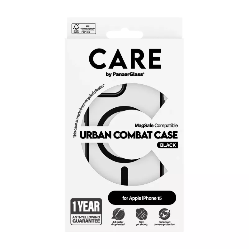 Capa PanzerGlass CARE by Flagship capa transparente Urban Combat preto MagSafe iPhone 15