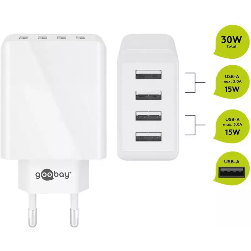 Carregador interior Wentronic 44962 Universal branco 4 portas USB 5V