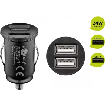 Adaptador de carregamento para automóvel Goobay Dual-USB 24 W preto carregamento rápido proteção contra sobretensão