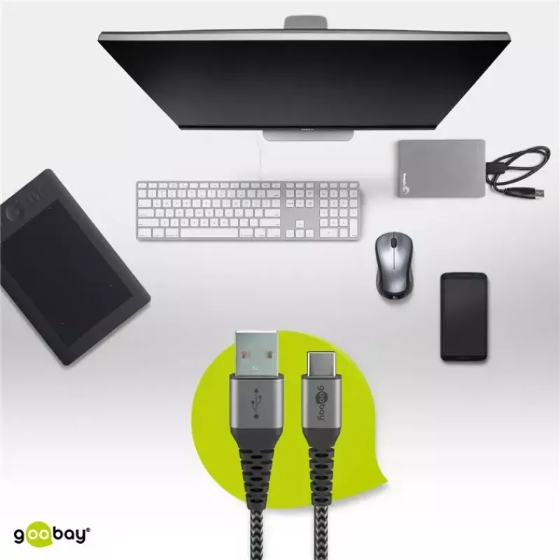 Cabo USB Wentronic 49295 USB 2.0 0,5 m USB C USB A preto cinzento