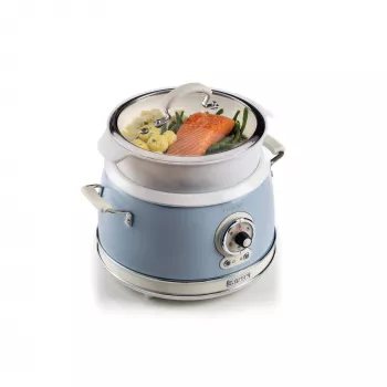Ariete 2904 Panela de arroz - Panela de arroz elétrica com tacho de cerâmica - Sushi caseiro - Multicozinha - Linha Vintage - 3,5 L - 650 W - azul