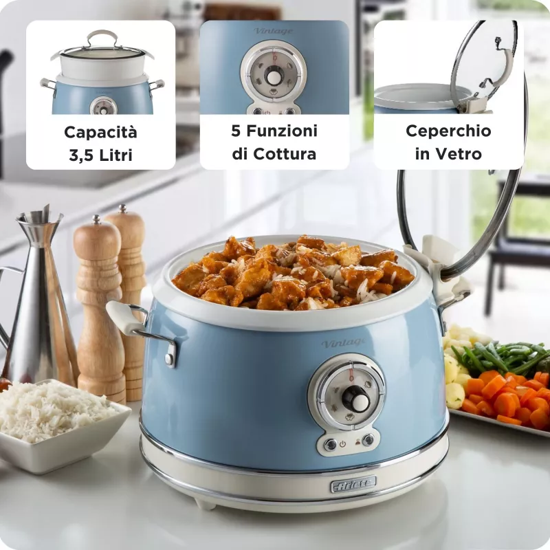 Ariete Vintage 2904 panela de arroz / panela de cozedura lenta, 3,5 l, 700 W, azul