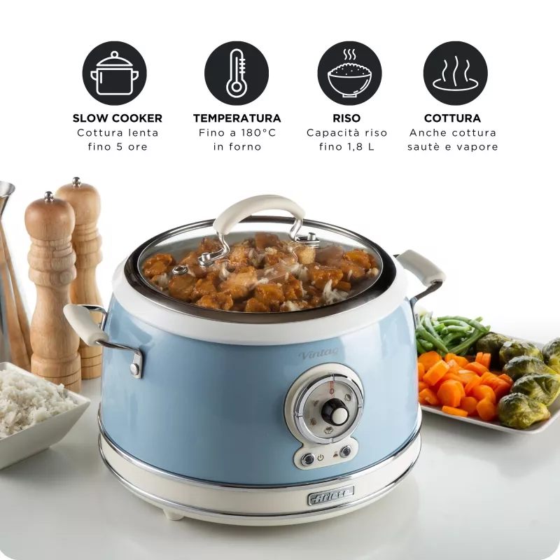 Ariete Vintage 2904 panela de arroz / panela de cozedura lenta, 3,5 l, 700 W, azul