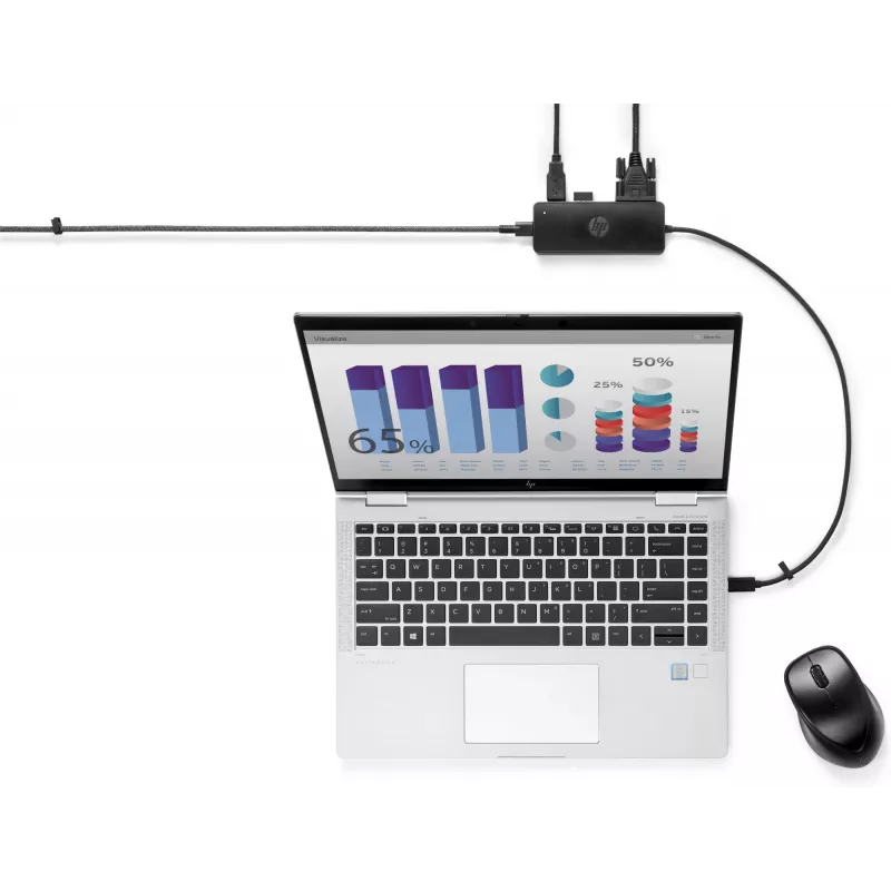 HP USB-C Travel Hub G2, com fio, USB 3.2 Gen 1 (3.1 Gen 1) Type-C, preto, China, Windows 10, 107 mm