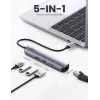 Ugreen CM418 10919 hub USB-C 5 em 1, HDMI 4K 30 Hz, Ethernet, USB 3.0, Power Delivery, alumínio, cinzento