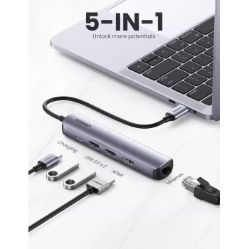 Ugreen 10919 Estação de acoplamento/replicador de portas para portátil com fio USB 3.2 Gen 1 (3.1 Gen 1) Type-C cinzento