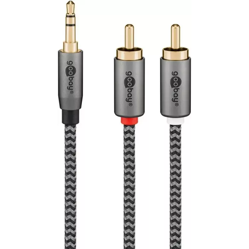 Cabo de áudio WENTRONIC Goobay 65290 — ficha jack 3,5 mm para 2×ficha RCA, 5 m, cobre, dourado, blindagem magnética