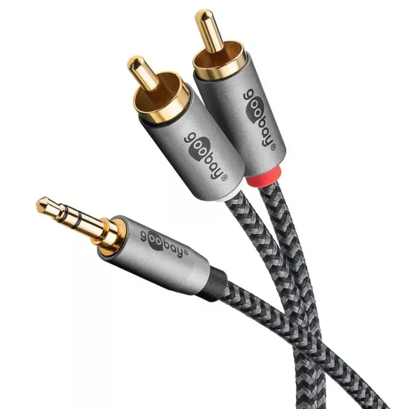 Cabo de áudio WENTRONIC Goobay 65290 — ficha jack 3,5 mm para 2×ficha RCA, 5 m, cobre, dourado, blindagem magnética