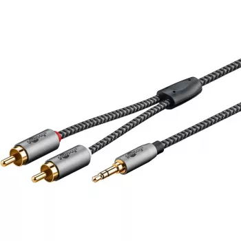 Cabo de áudio WENTRONIC Goobay 65290 — ficha jack 3,5 mm para 2×ficha RCA, 5 m, cobre, dourado, blindagem magnética