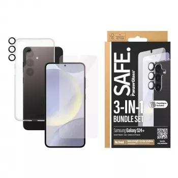 PanzerGlass SAFE. by ® Pack 3 em 1 Samsung Galaxy S24+ resistente a riscos e choques