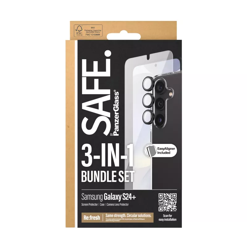 PanzerGlass SAFE. by ® Pack 3 em 1 Samsung Galaxy S24+ resistente a riscos e choques