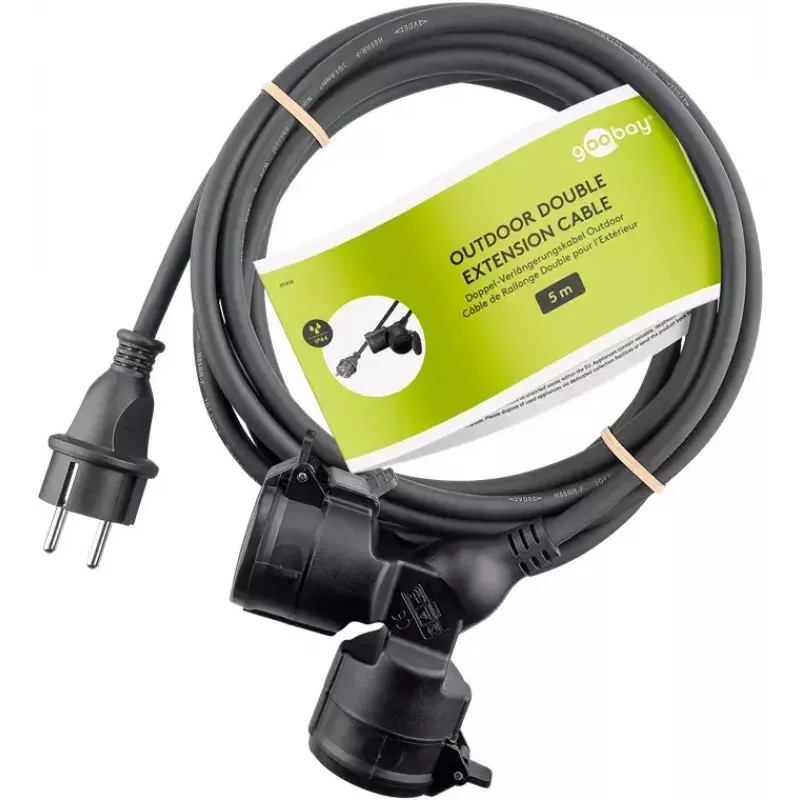 Goobay 65434 Extensão elétrica 5 m 2 tomadas AC exterior preto