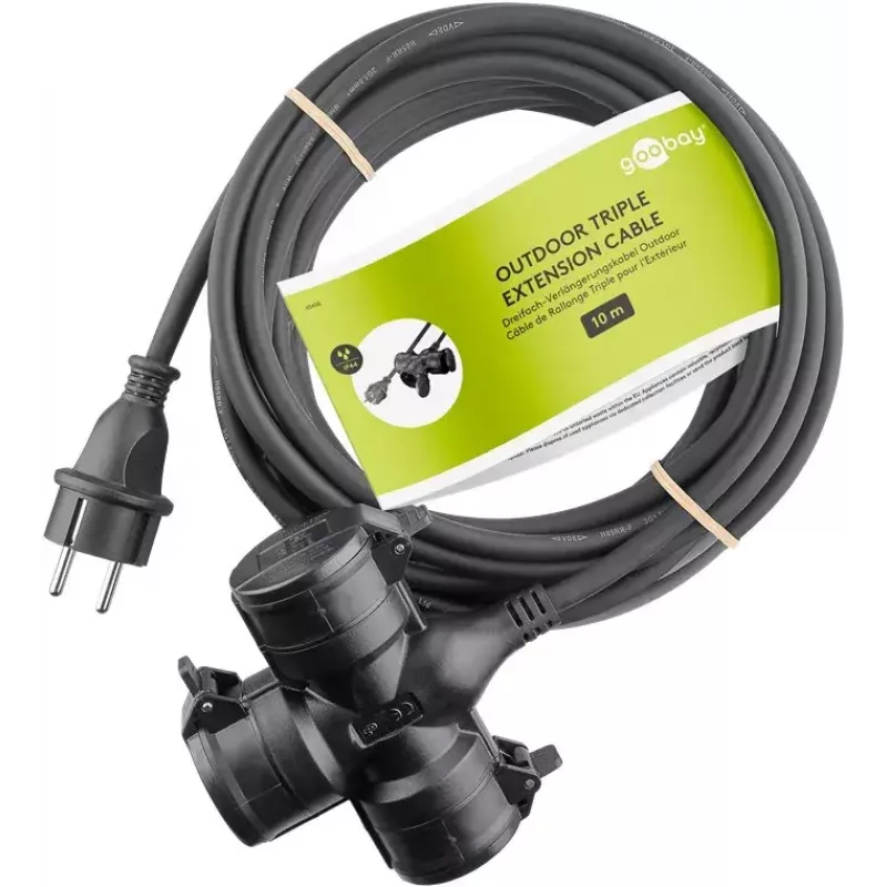 Extensão elétrica Goobay 65438 10m 3 tomadas AC exterior preto