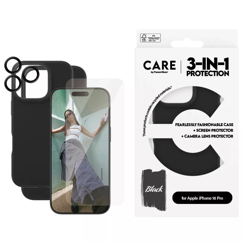 Pack 3 em 1 PanzerGlass CARE by Fashion iPhone 16 Pro