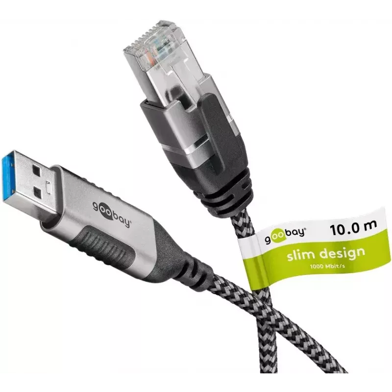 Adaptador de cabo Goobay 74399 USB 3.0 Type-A RJ45 10 m preto prateado