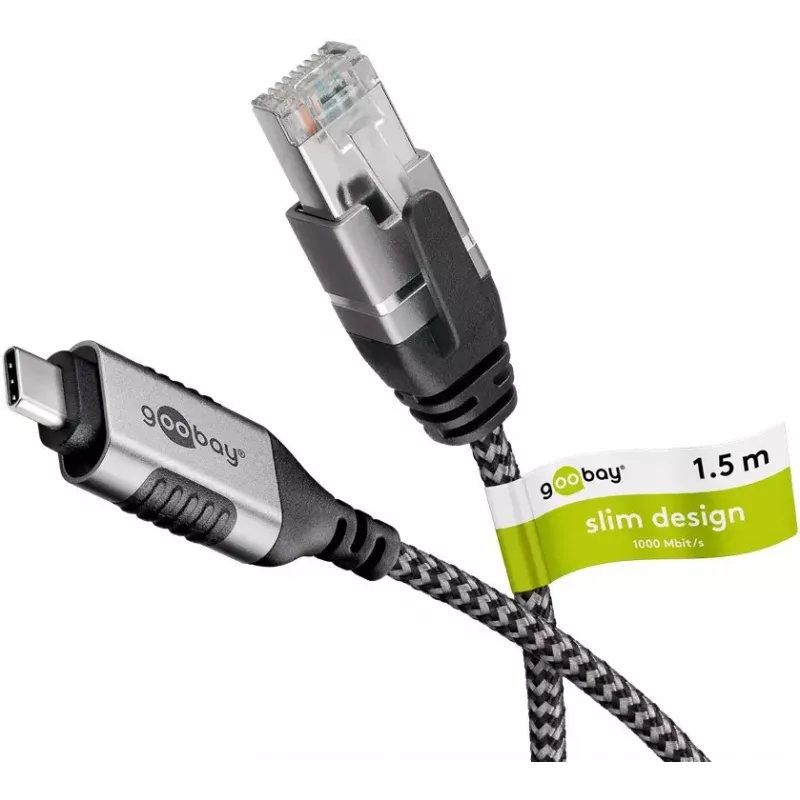 Goobay Cabo Ethernet USB-C 3.1 para RJ45 Slim, 1,5 m, preto (74402)