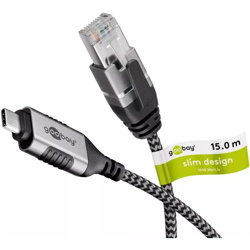 Goobay Cabo Ethernet USB-C 3.1 para RJ45 Slim, 15 m, preto (74408)
