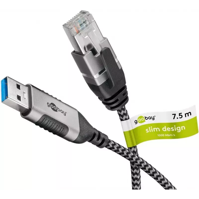 Adaptador de cabo Goobay 74398 USB 3.0 Type-A para RJ45 7,5 m preto prateado