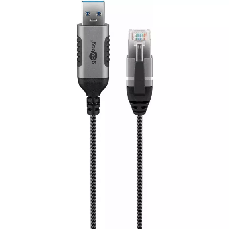 Adaptador de cabo Goobay 74398 USB 3.0 Type-A para RJ45 7,5 m preto prateado