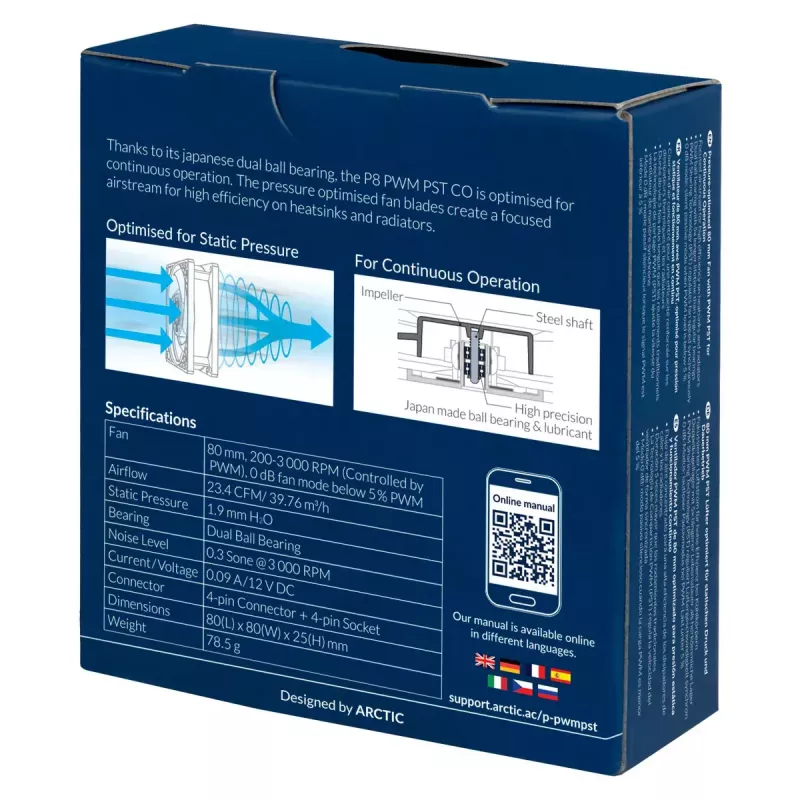 ARCTIC P8 PWM PST CO - ventoinha de 80 mm otimizada para pressão com PWM PST para funcionamento contínuo