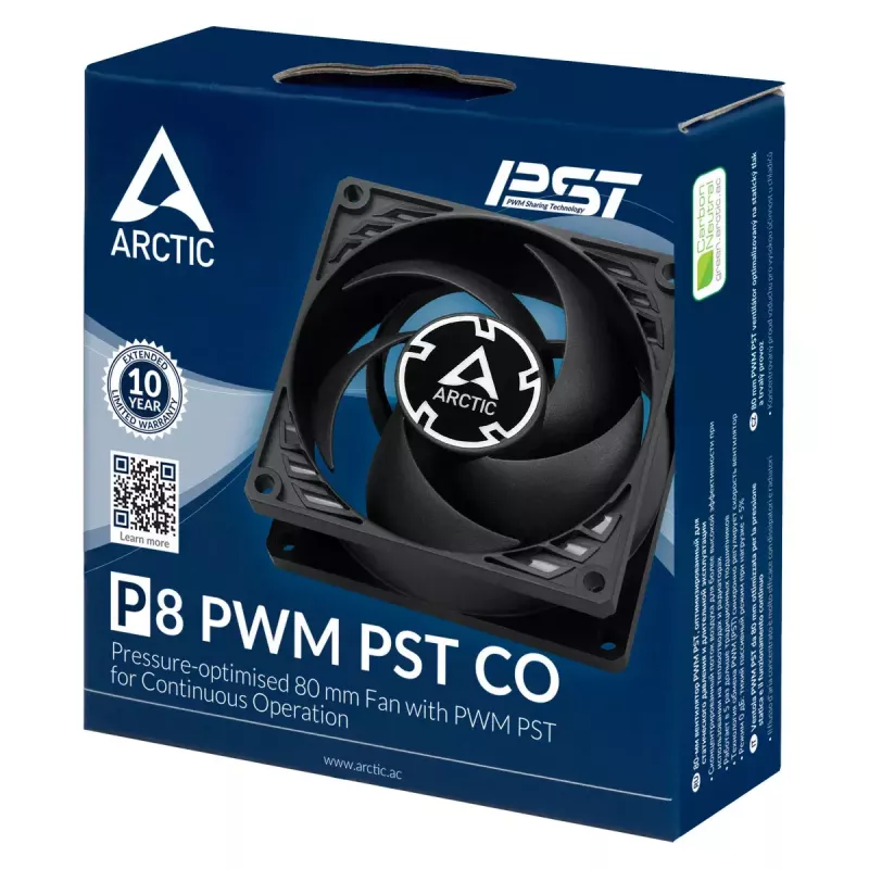ARCTIC P8 PWM PST CO - ventoinha de 80 mm otimizada para pressão com PWM PST para funcionamento contínuo