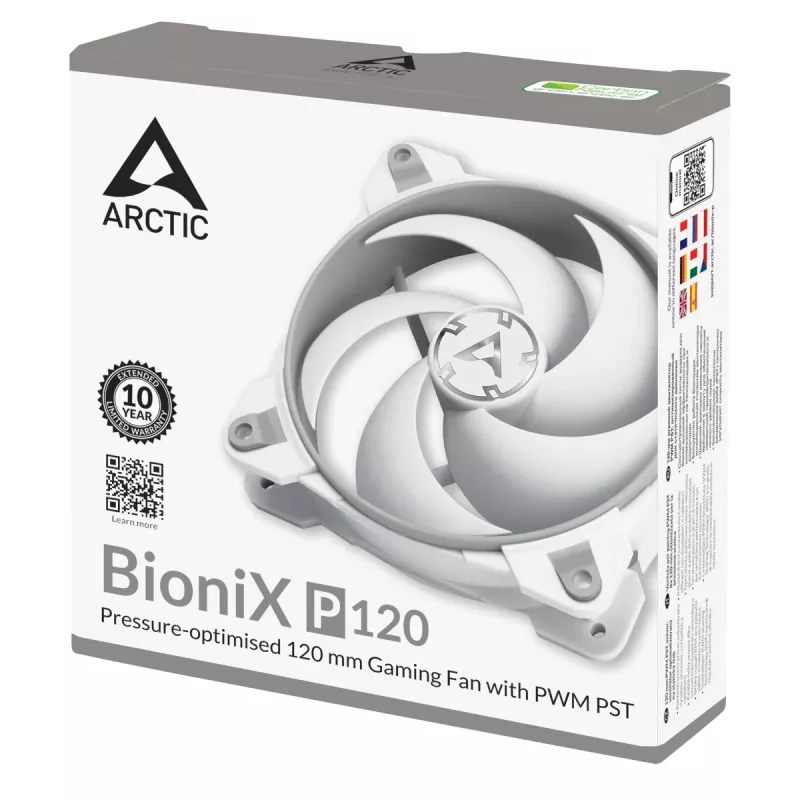 ARCTIC BioniX P120 (cinzento/branco) – ventoinha gaming de 120 mm otimizada para pressão com PWM PST