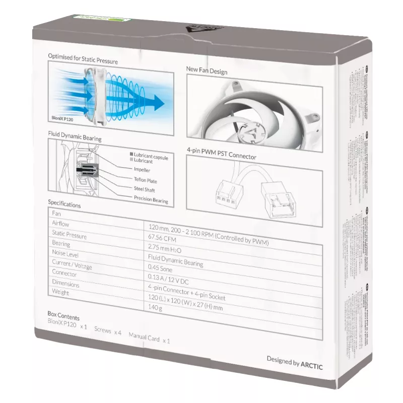 ARCTIC BioniX P120 (cinzento/branco) – ventoinha gaming de 120 mm otimizada para pressão com PWM PST